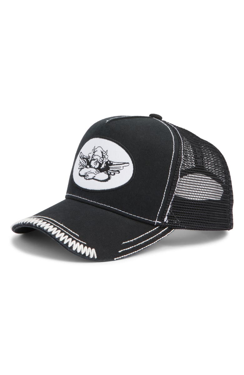 BOYS LIE Smoke Signal Trucker Hat, Main, color, Black