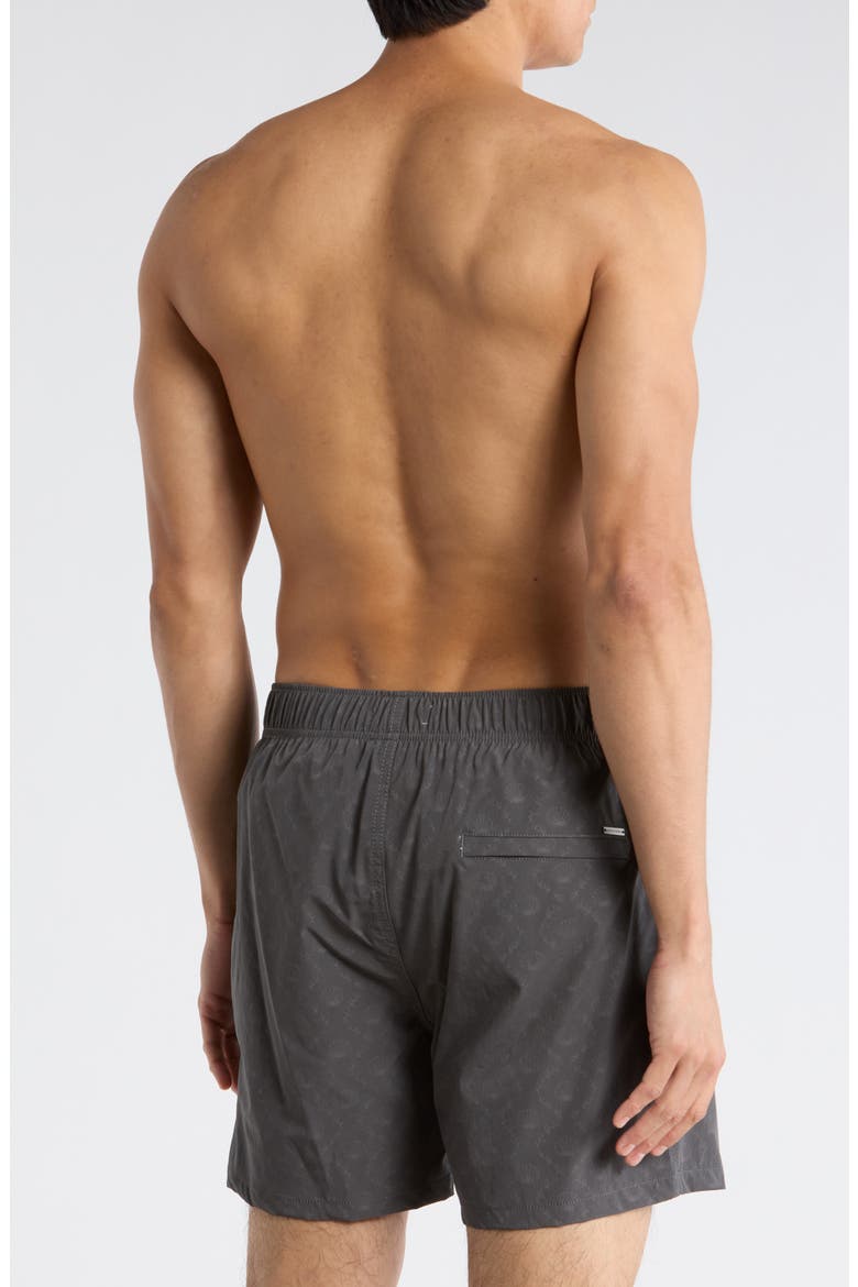 Embossed Print Stretch Volley Swim Shorts, Alternate, color, DARK GREY