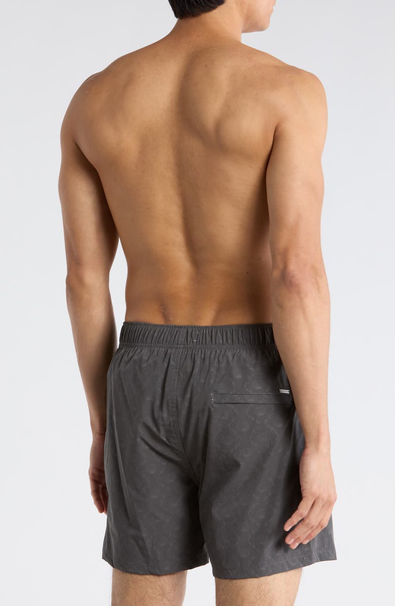 Vintage Summer Embossed Print Stretch Volley Swim Shorts, Alternate, color, Dark Grey