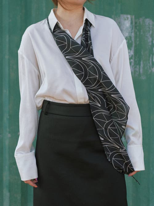 Lost Pattern Nyc "chrysler" Silk Crepe Neck Scarf In Black