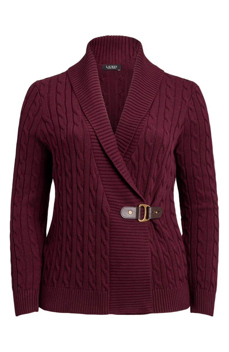 Lauren Ralph Lauren Cable Stitch Cotton Wrap Cardigan, Alternate, color, Dark Garnet