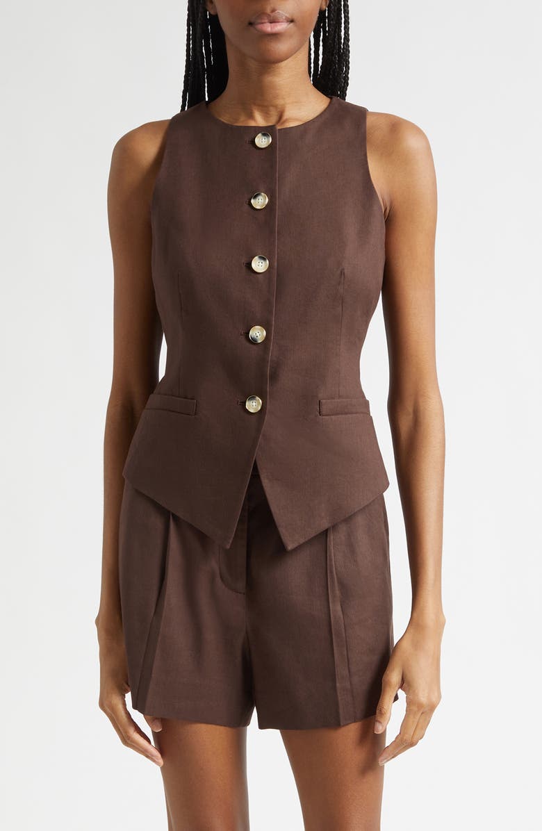 Veronica Beard Hartwell Linen Blend Vest, Main, color, Dark Mocha