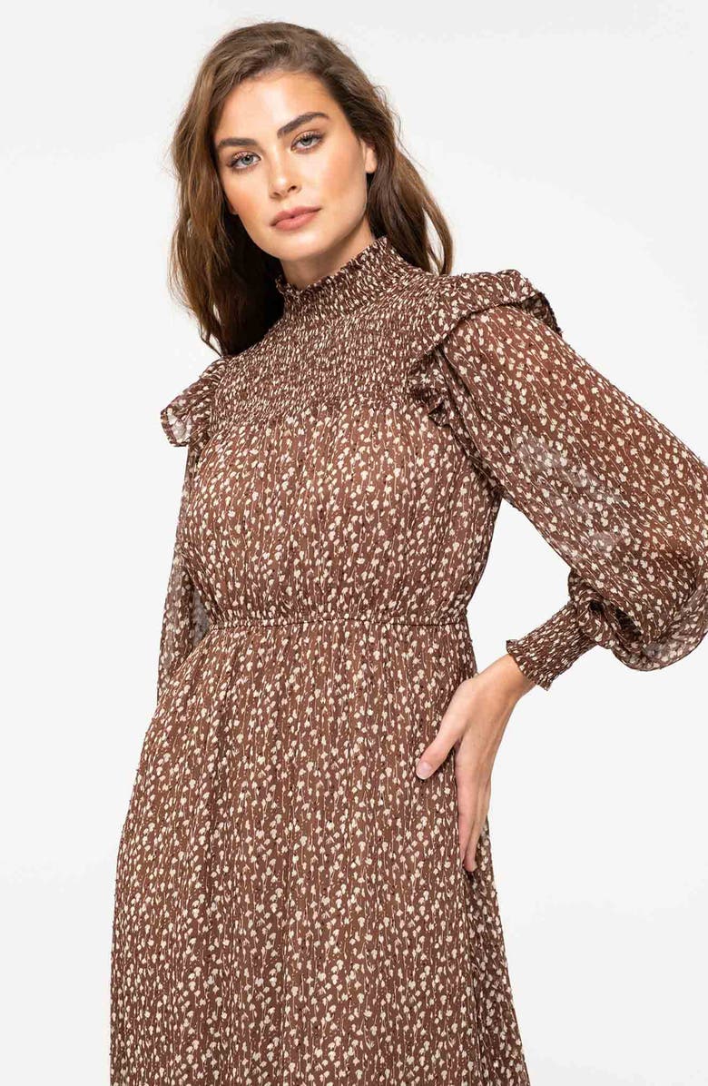 AUGUST SKY Ditsy Long Sleeve A-Line Midi Dress, Alternate, color, 