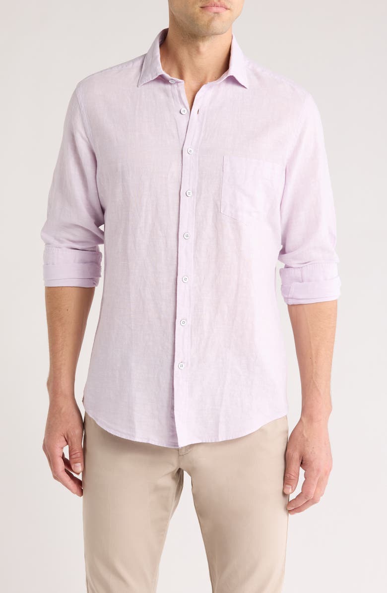 Rodd & Gunn Penrose Linen Blend Button-Up Shirt, Main, color, Lilac