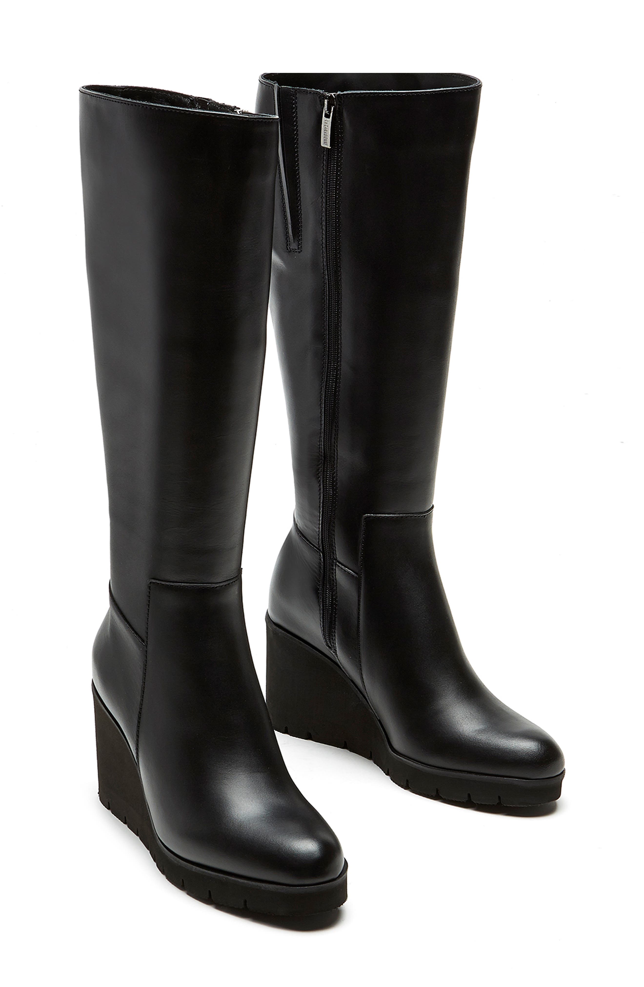 La Canadienne Goup Waterproof Knee High Wedge Boot, Alternate, color, Black Leather