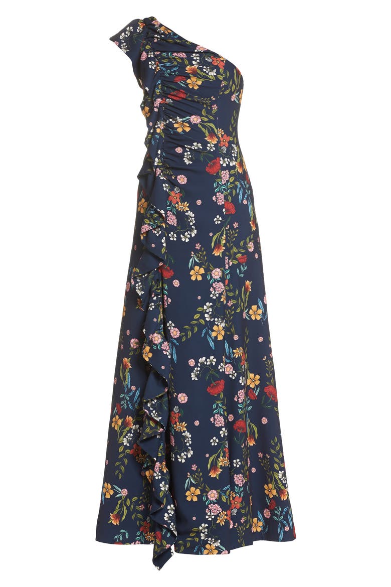 No Matter Floral One-Shoulder Gown, Alternate, color, NAVY FLORAL