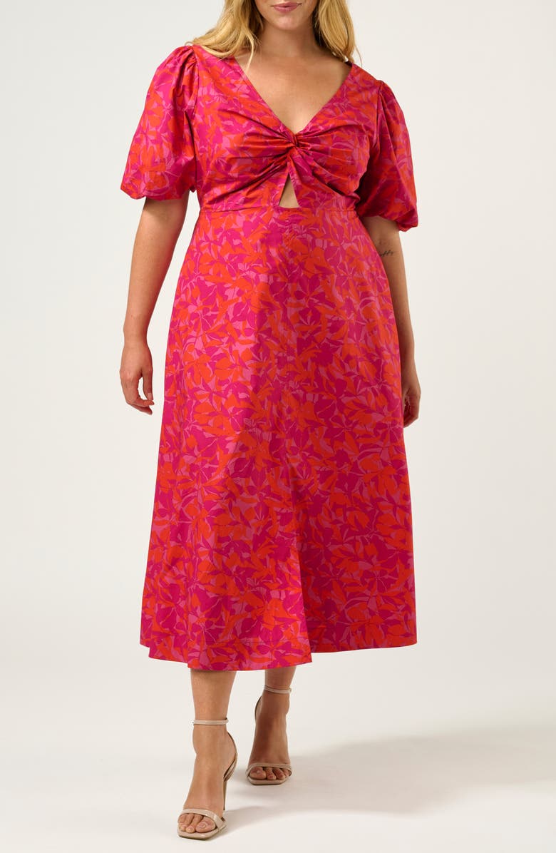 Estelle Aura Falls Floral Print Cutout Dress, Main, color, Winter Berry