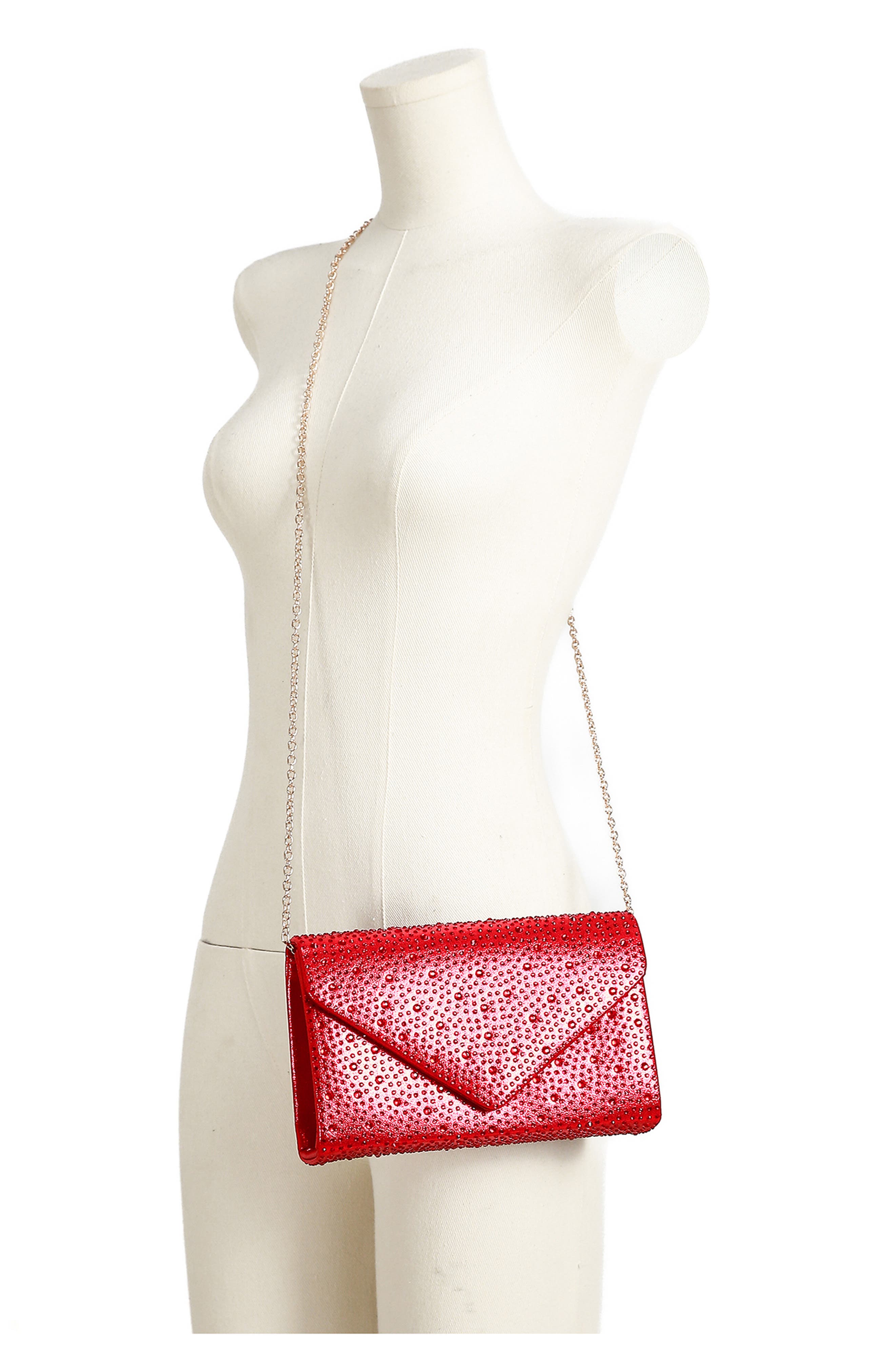 Rhinestone Envelope Clutch, Alternate, color, RED