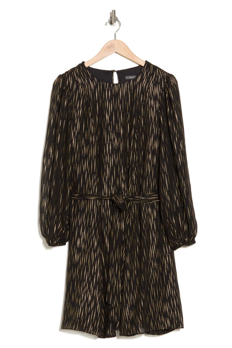 Metallic Long Sleeve Swing Dress, Alternate, color, BLACK GOLD