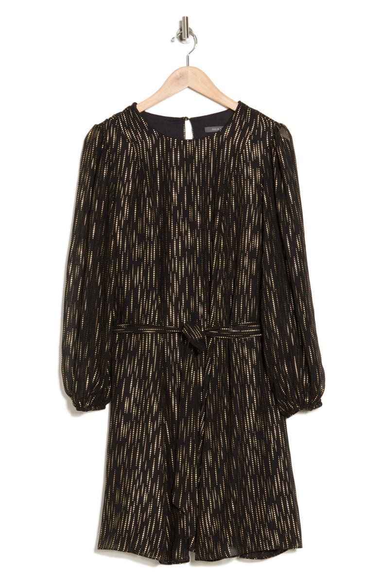 Julia Jordan Metallic Long Sleeve Swing Dress, Alternate, color, Black Gold