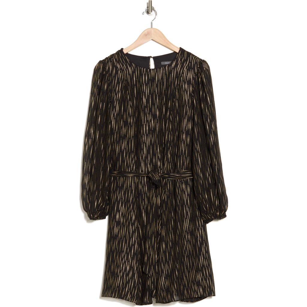 Julia Jordan Metallic Long Sleeve Swing Dress In Black Gold
