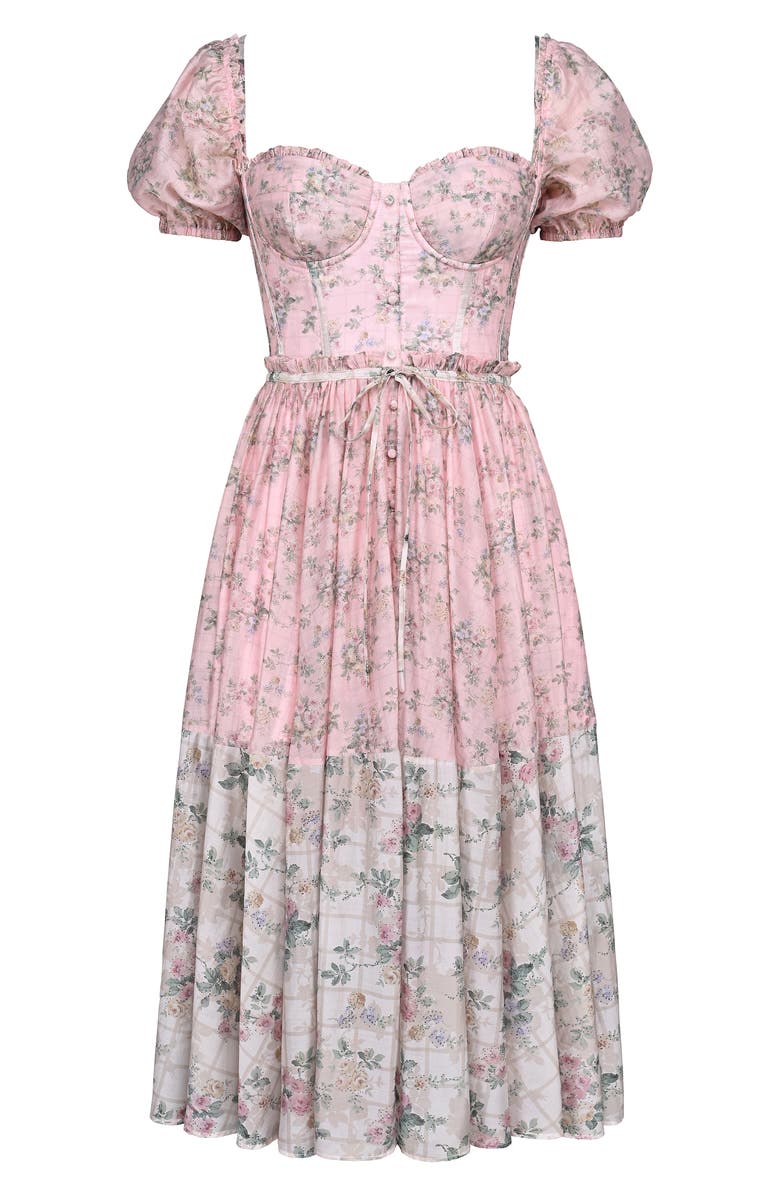 HOUSE OF CB Penelope Floral Puff Sleeve Corset Maxi Dress, Alternate, color, Vintage Floral And Pink