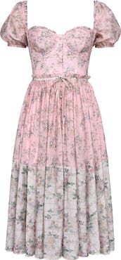 HOUSE OF CB Penelope Floral Puff Sleeve Corset Maxi Dress