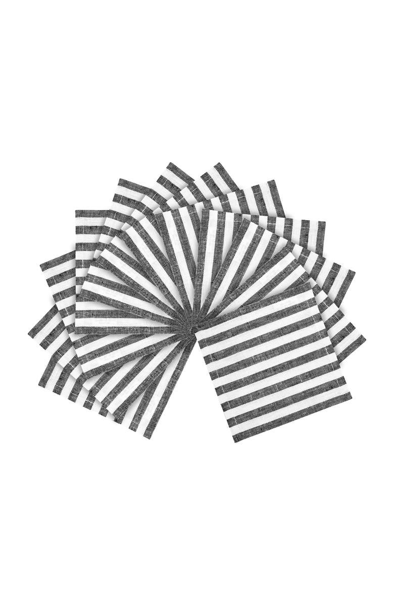 Solino Home Linen Cocktail Napkins - Amalfi Stripe, 6" x 6", Main, color, Black And White