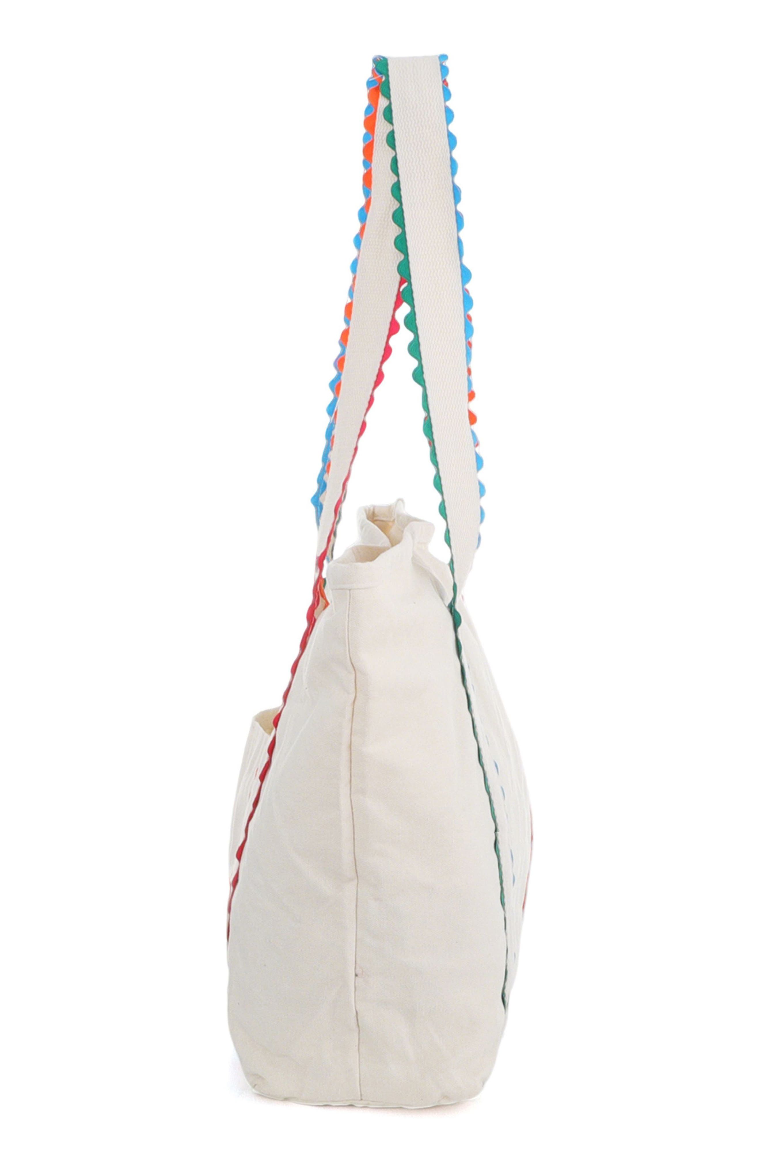 Ricrac Trim Canvas Tote, Alternate, color, WHITE
