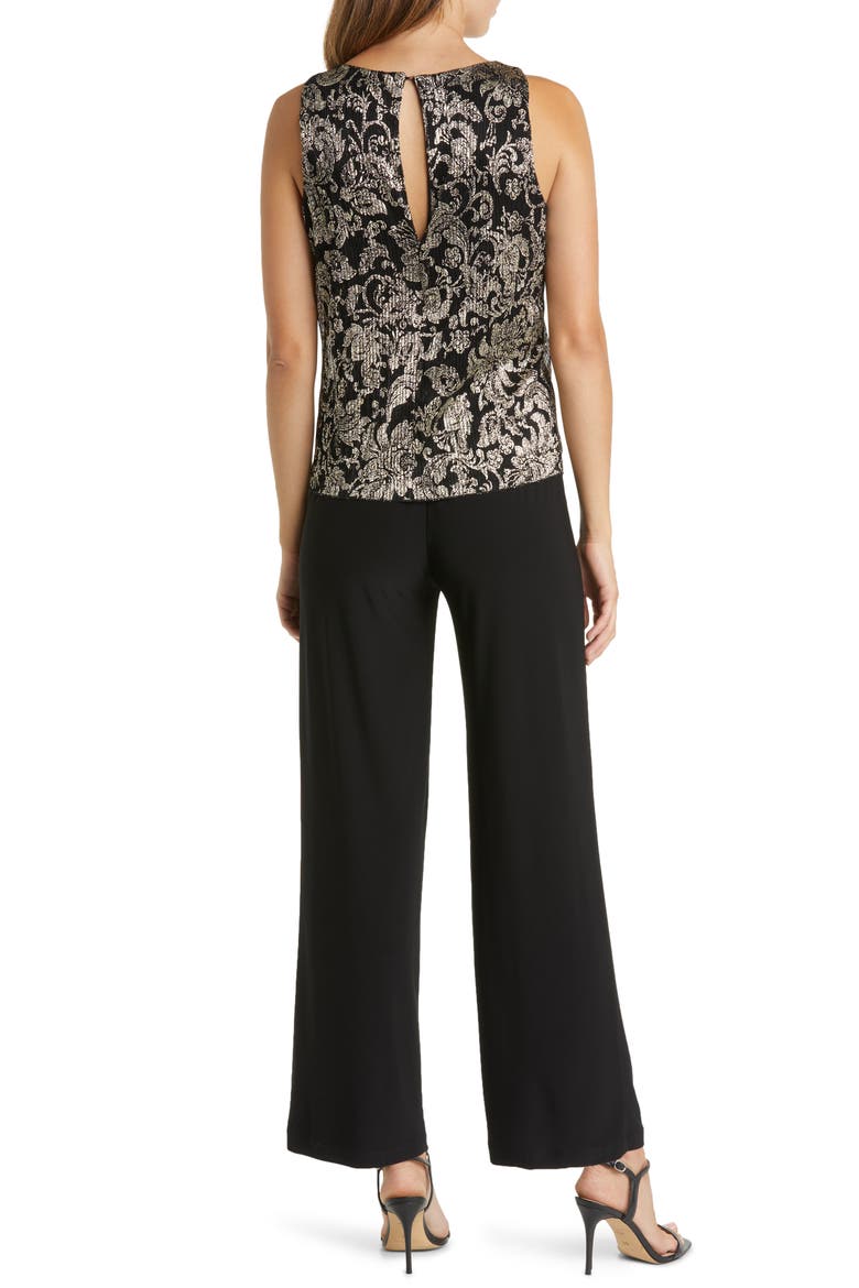 Mixed Media Metallic Bodice Jumpsuit & Jacket Set, Alternate, color, BLACK/ GOLD