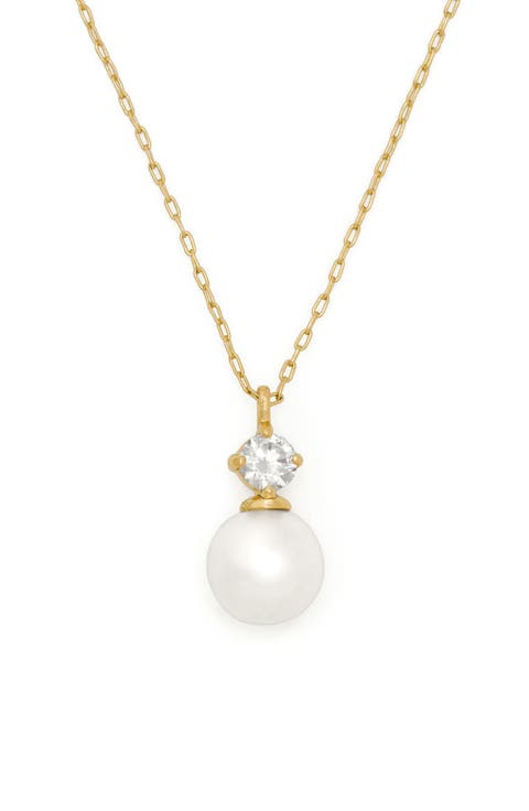 Imitation Pearl & Cubic Zirconia Mini Pendant Necklace