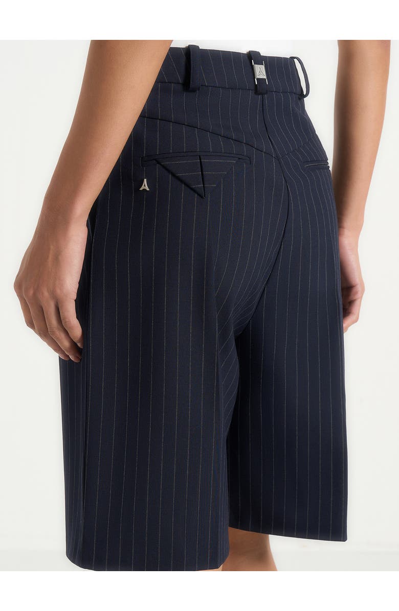 Manière De Voir Lorette Pinstripe Double Pleat Tailored Shorts, Alternate, color, Navy Pinstripe