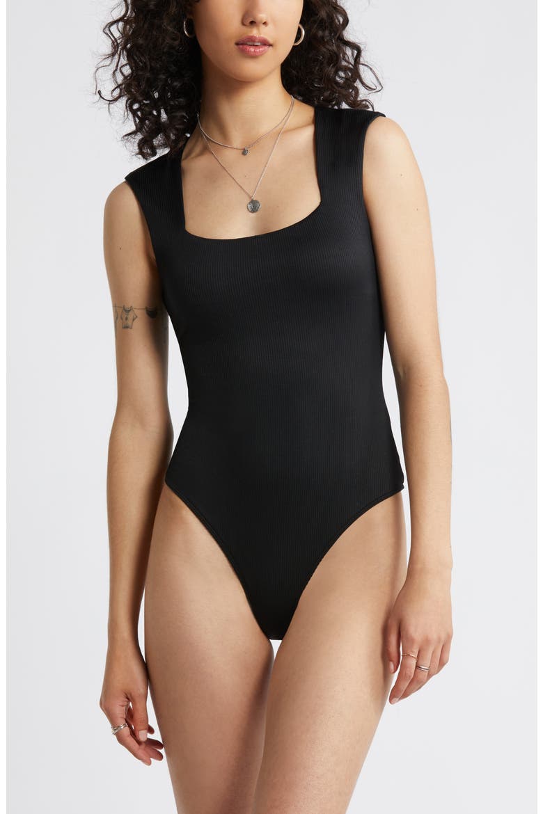 Butter Rib Square Neck Bodysuit, Alternate, color, BLACK JET