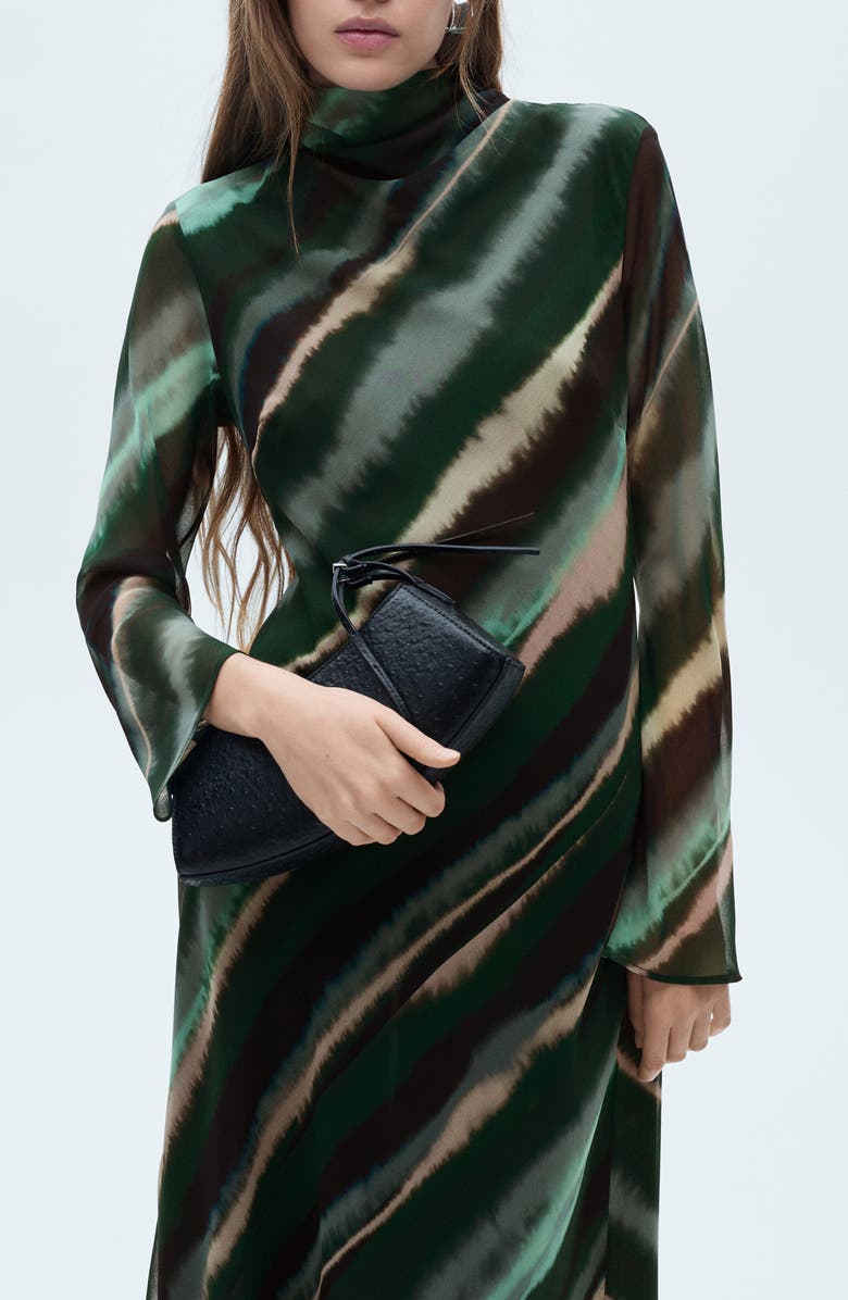 MANGO Print Turtleneck Long Sleeve Maxi Dress, Alternate, color, Green