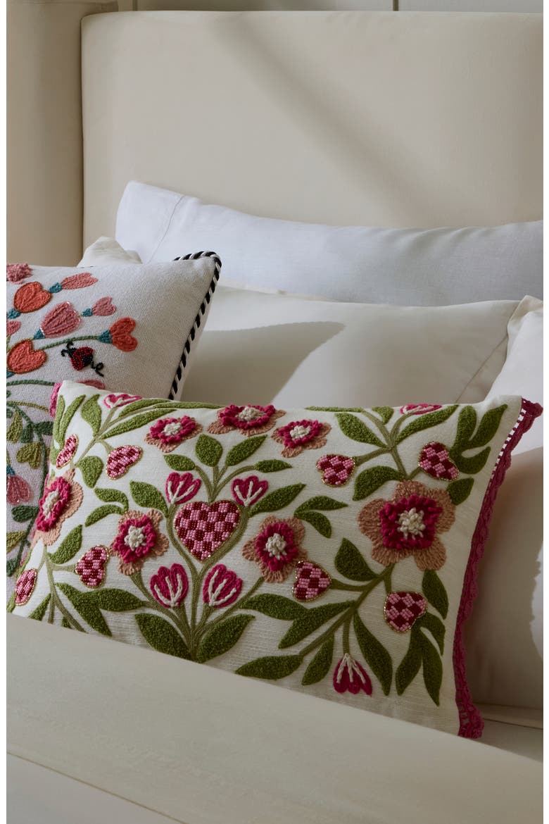 Check Hearts Lumbar Pillow, Alternate, color, PINK