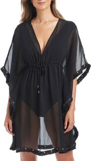 BLEU by Rod Beattie Fringe Trim Sheer Cover-Up Caftan