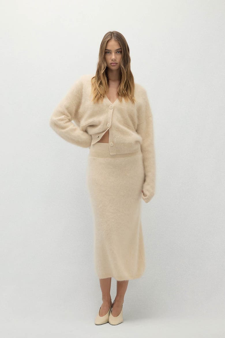 Francesca Brushed Cashmere Midi Skirt, Main, color, Barley