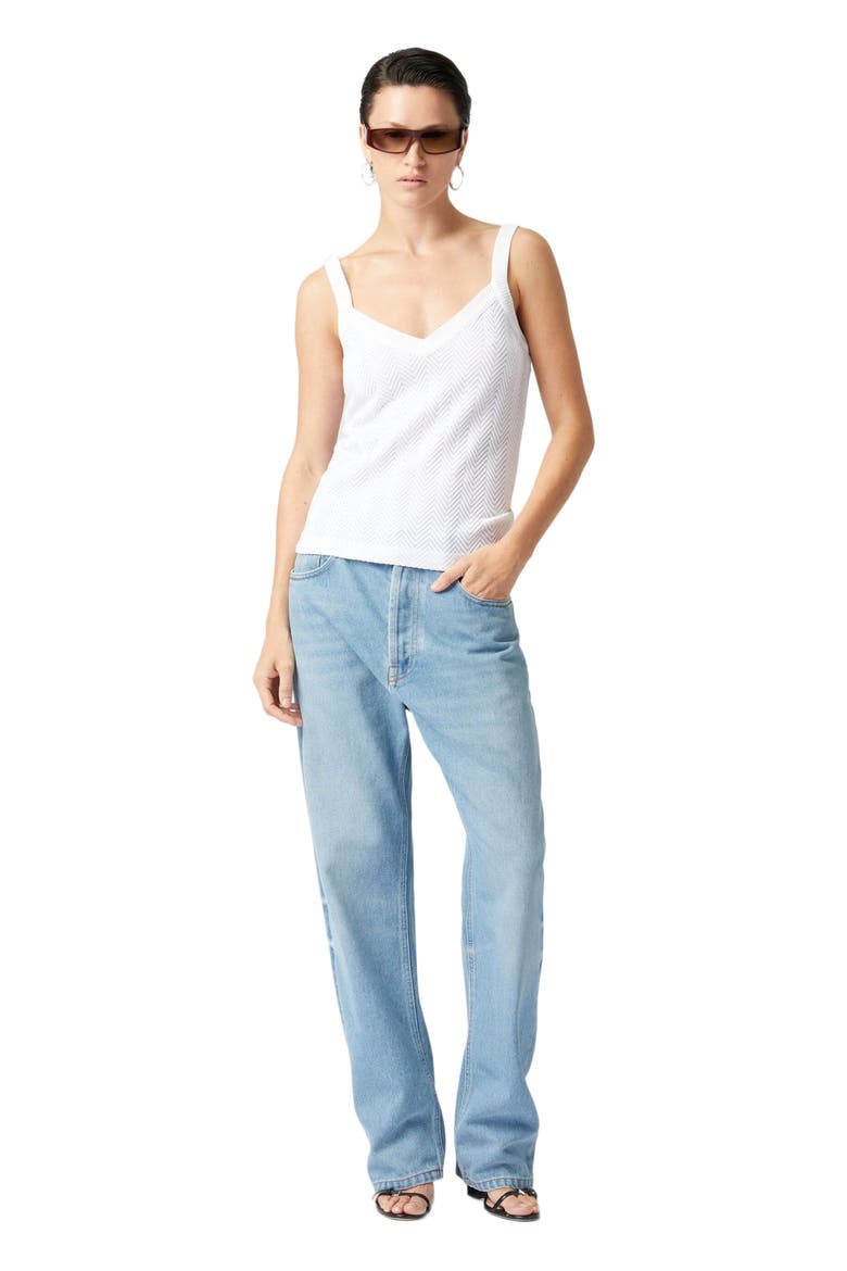 Tone-on-tone Zigzag Cotton And Viscose Tank Tops, Main, color, White