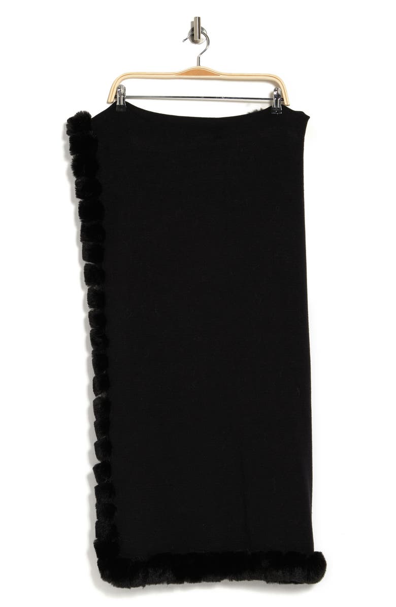 La Fiorentina Faux Fur Trim Wrap Scarf, Alternate, color, Black