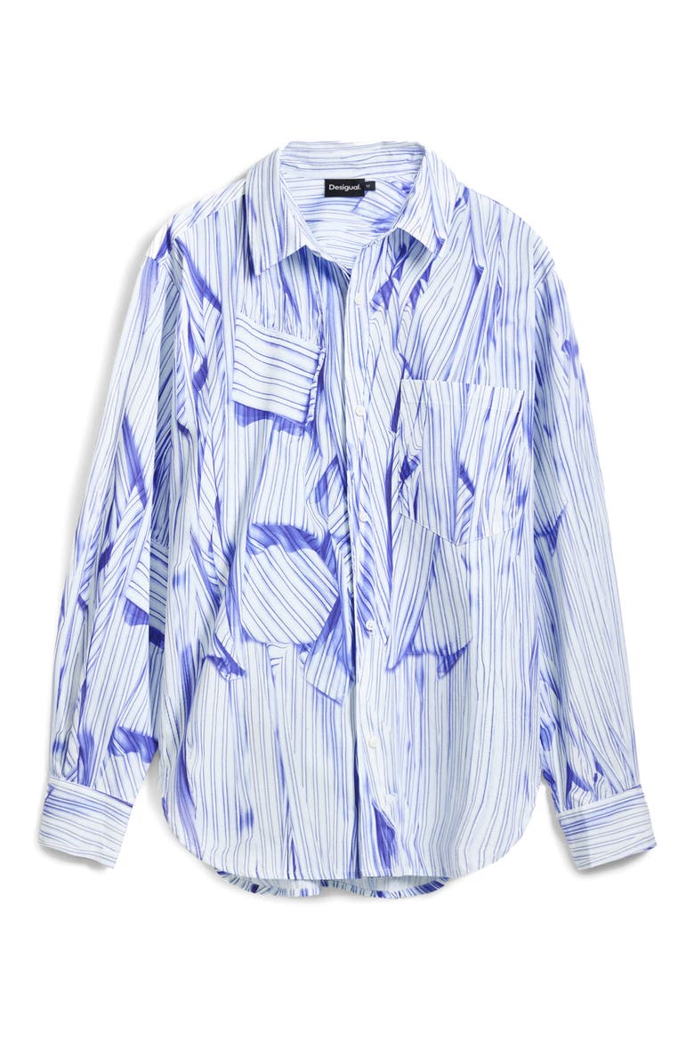 Marble Print Long Sleeve Woven Shirt, Alternate, color, WHITE