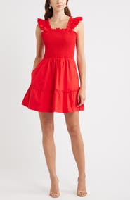 Chelsea28 Smocked Tiered Cotton Ruffle Trim Minidress