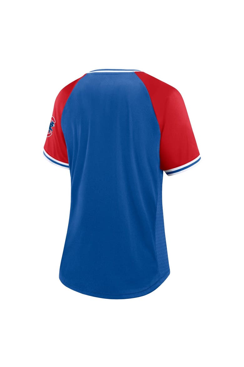 Women's Fanatics Branded Royal Chicago Cubs Glitz & Glam League Diva Raglan V-Neck T-Shirt, Alternate, color, Royal