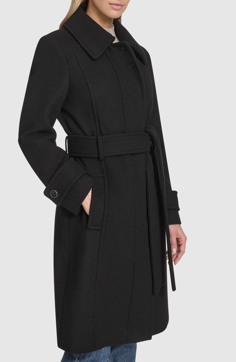 Andrew Marc Lawley Wool Blend Belted Trench Coat, Alternate, color, Black