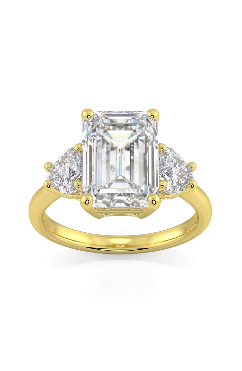 Bliss Diamond Certified 4 1/2Ct Emerald & Heart 3-Stone Diamond Ring 14k Gold Lab Grown, Alternate, color, 