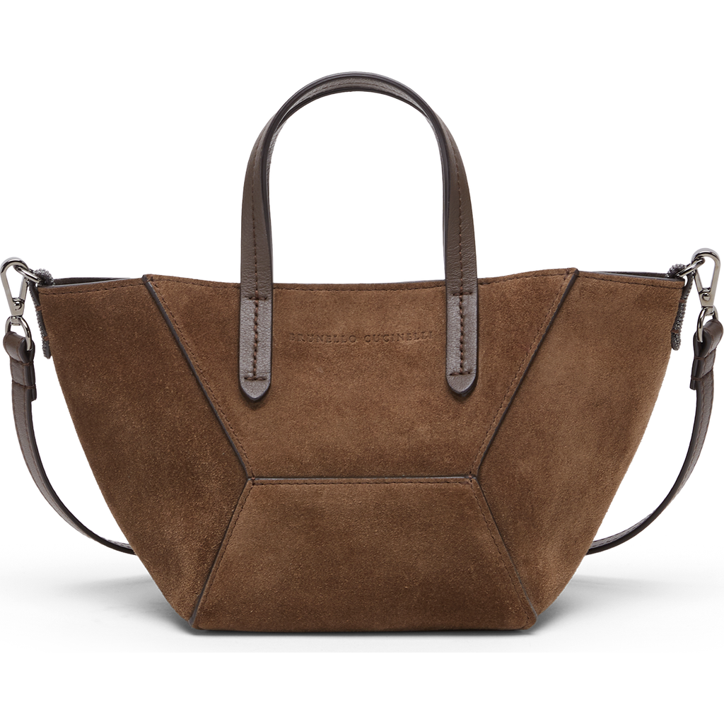 Brunello Cucinelli Calfskin Mini Bc Duo Bag In Bark