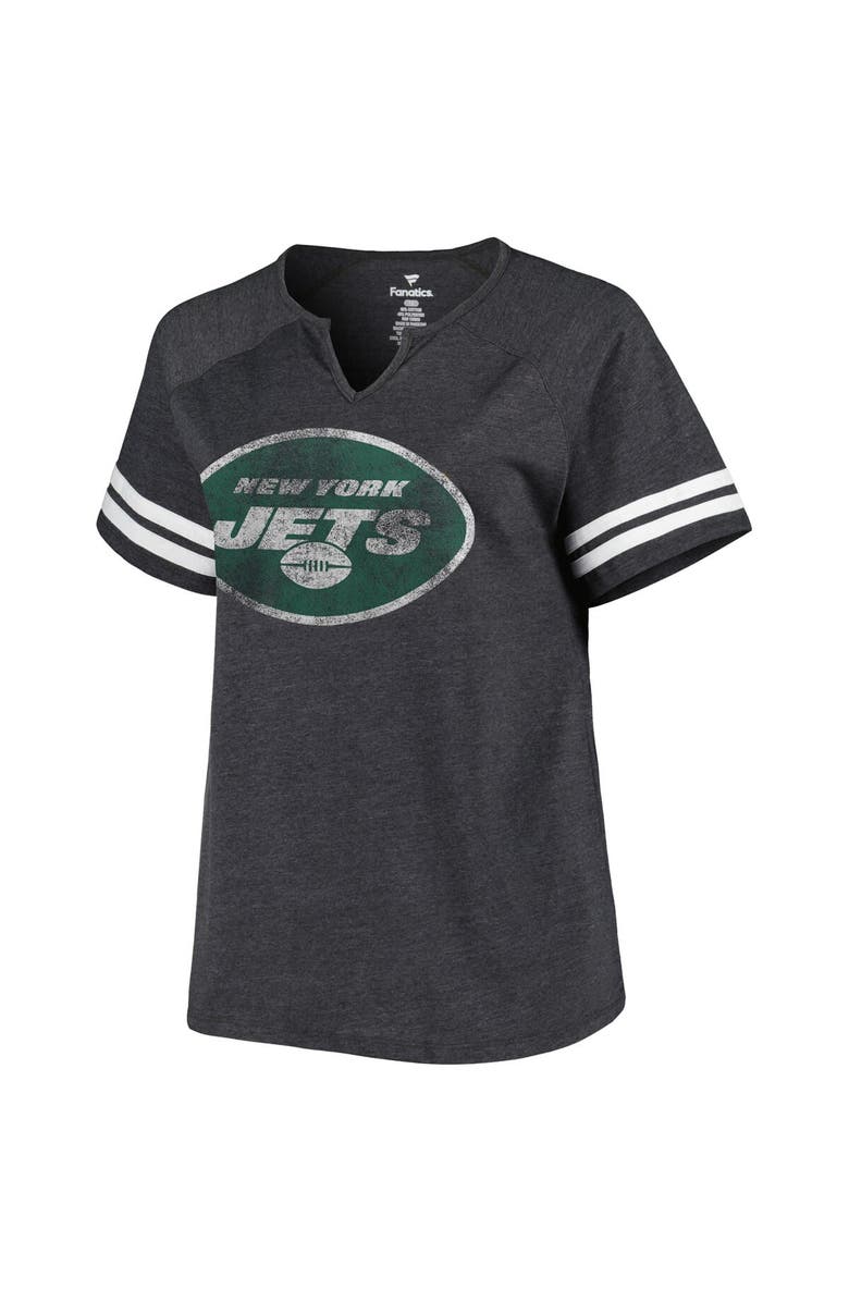 FANATICS Women's Fanatics Branded Heather Charcoal New York Jets Plus Size Raglan Notch Neck T-Shirt, Alternate, color, 