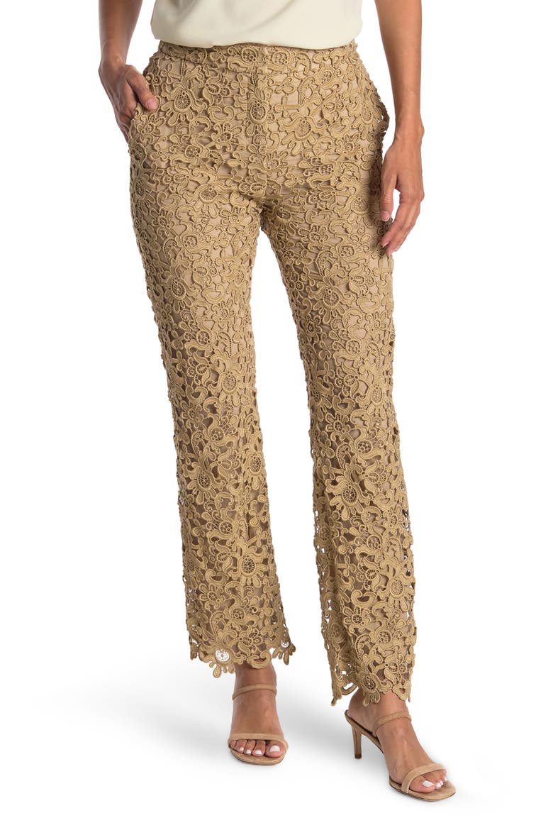 Floral Crochet Lace Pants, Main, color, BEIGE