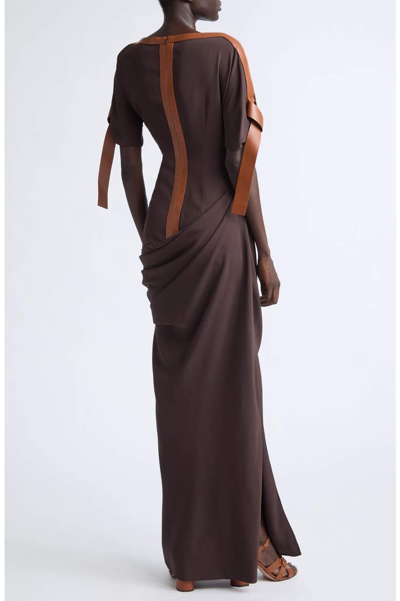 Leather Trim Jersey Maxi Dress, Alternate, color, EXPRESSO/ COGNAC