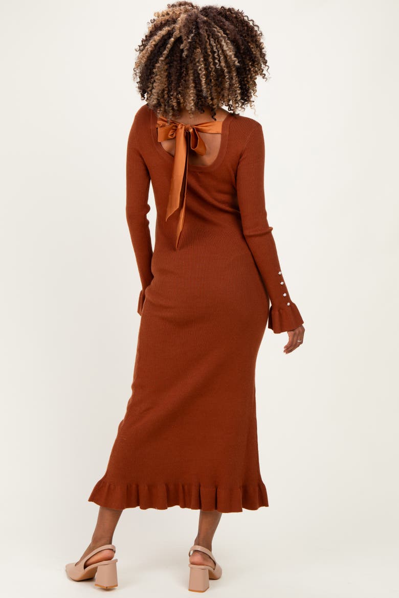 Ribbed Knit Bow Back Maxi Dress, Alternate, color, Brown