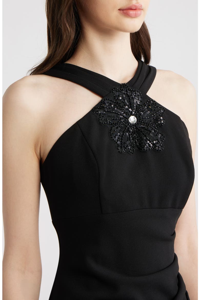 Halter Neck Ruched Cocktail Dress, Alternate, color, BLACK