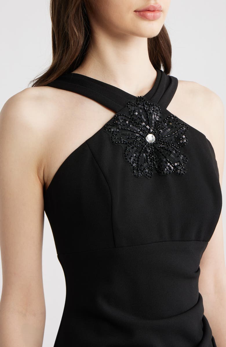 Eliza J Halter Neck Ruched Cocktail Dress, Alternate, color, Black