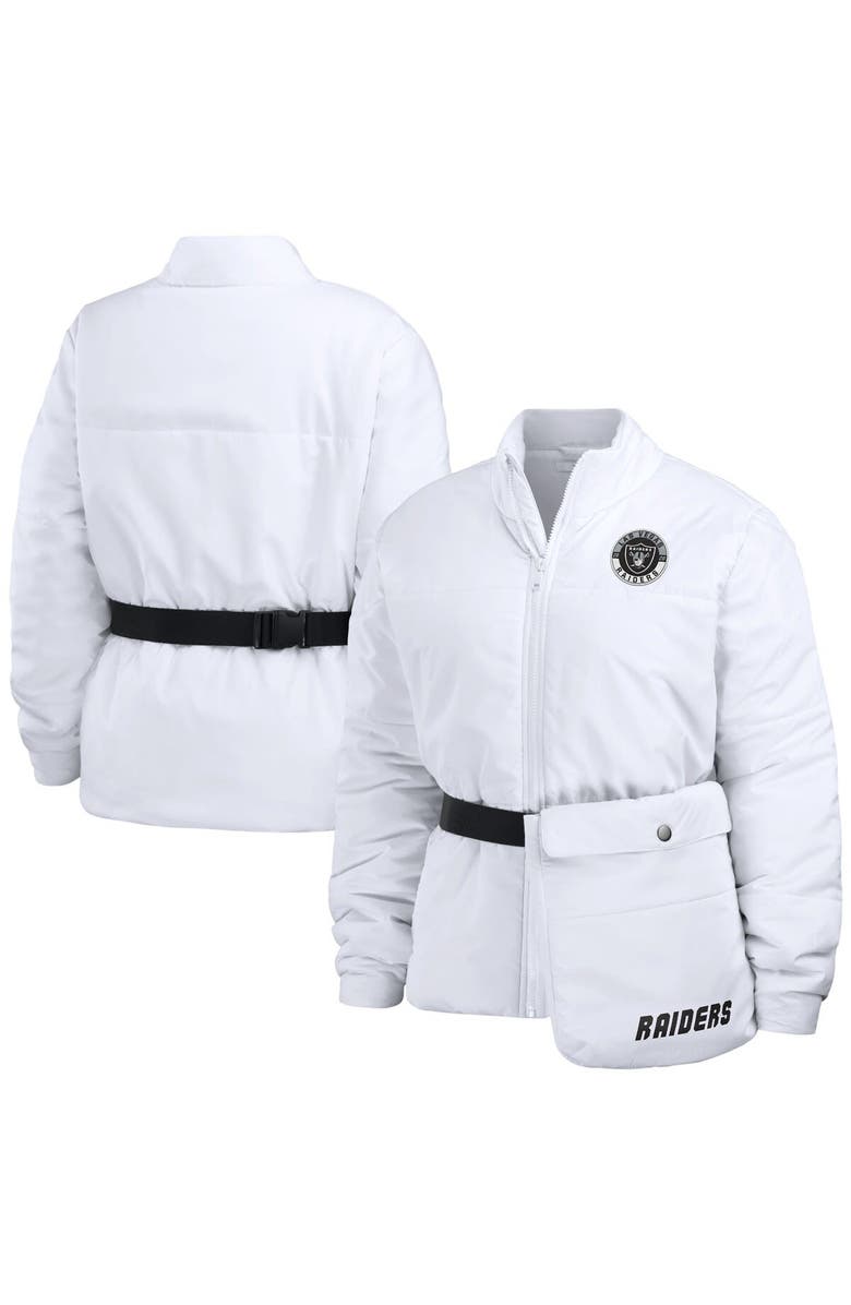 WEAR by Erin Andrews Women's WEAR by Erin Andrews  White Las Vegas Raiders Packaway Full-Zip Puffer Jacket, Main, color, White