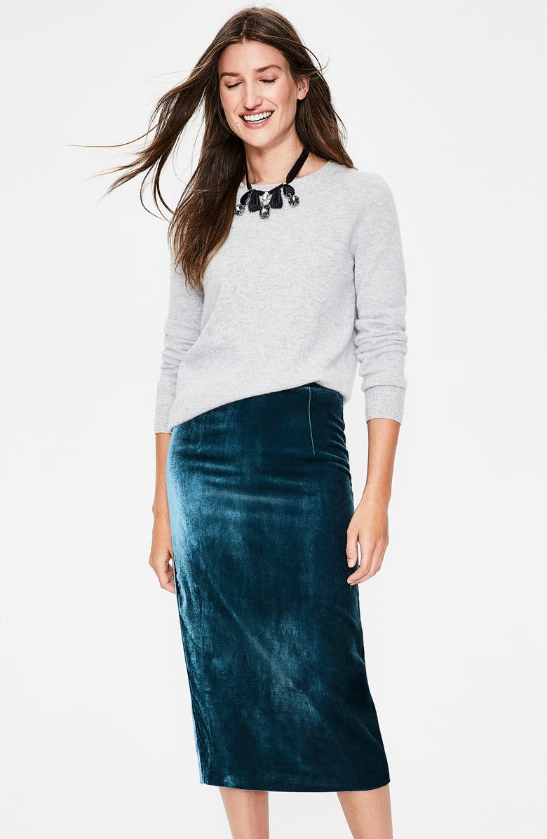 Boden Lorna Velvet Pencil Skirt, Alternate, color, Drummer Blue