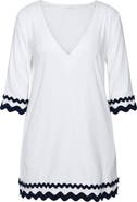 La Blanca Scallop Trim V-Neck Linen Blend Cover-Up Tunic
