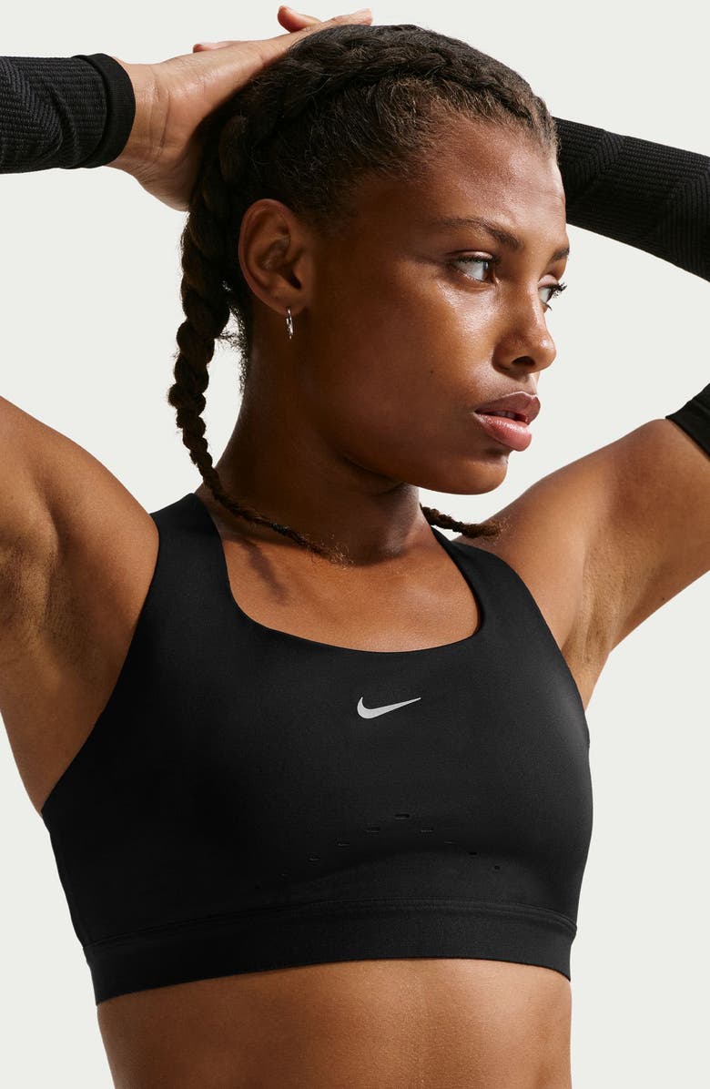 Nike Swift Dri-FIT High Support Sports Bra, Alternate, color, Black/Silver