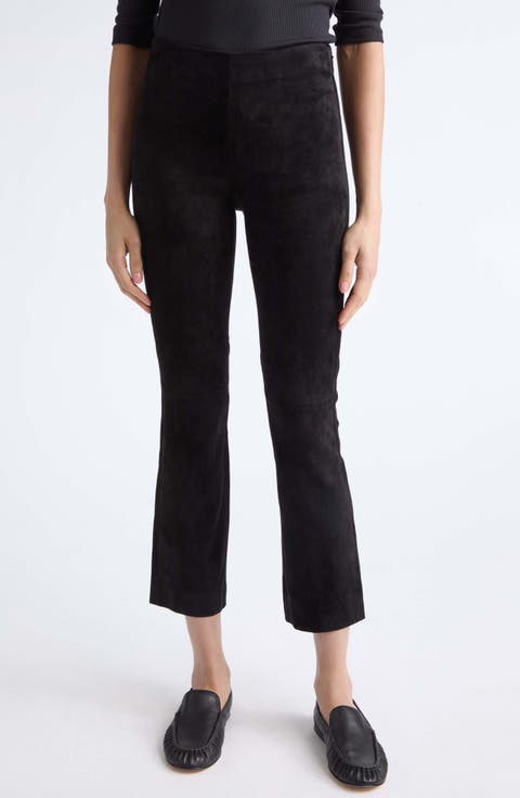 Lambskin Suede Crop Flare Leg Pants