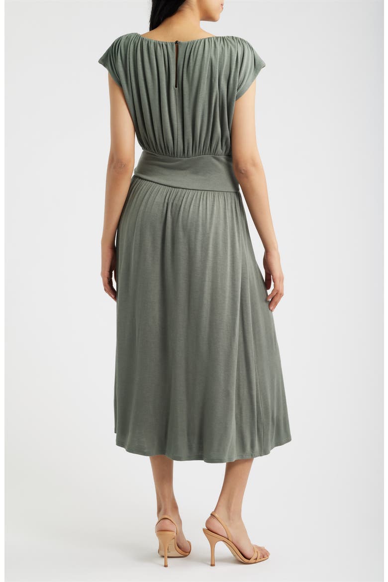 Cap Sleeve Ruched Knit Midi Dress, Alternate, color, OLIVE