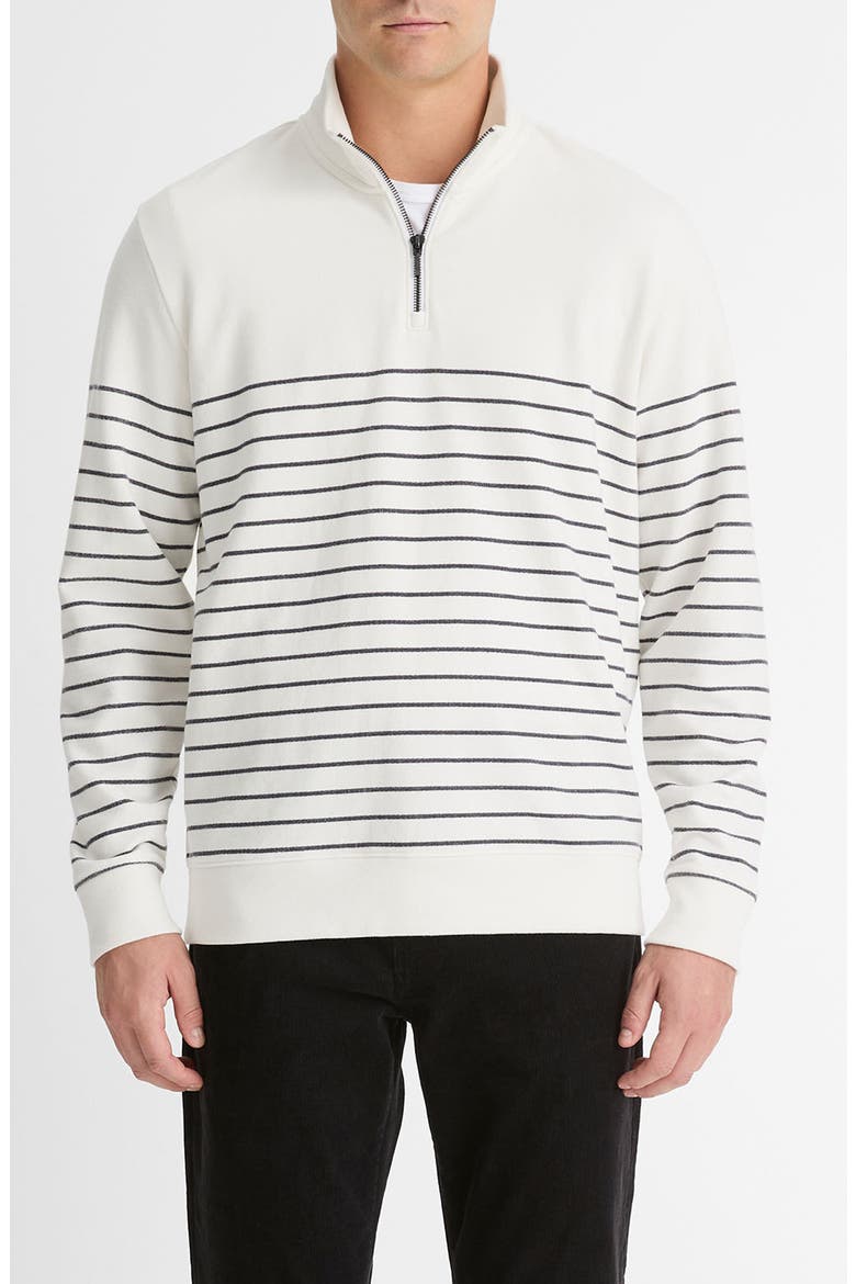 Stripe Sueded Quarter-Zip Top, Main, color, OFF WHITE/ STORMY NIGHT