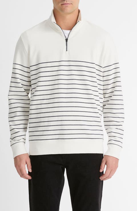 Stripe Sueded Quarter-Zip Top