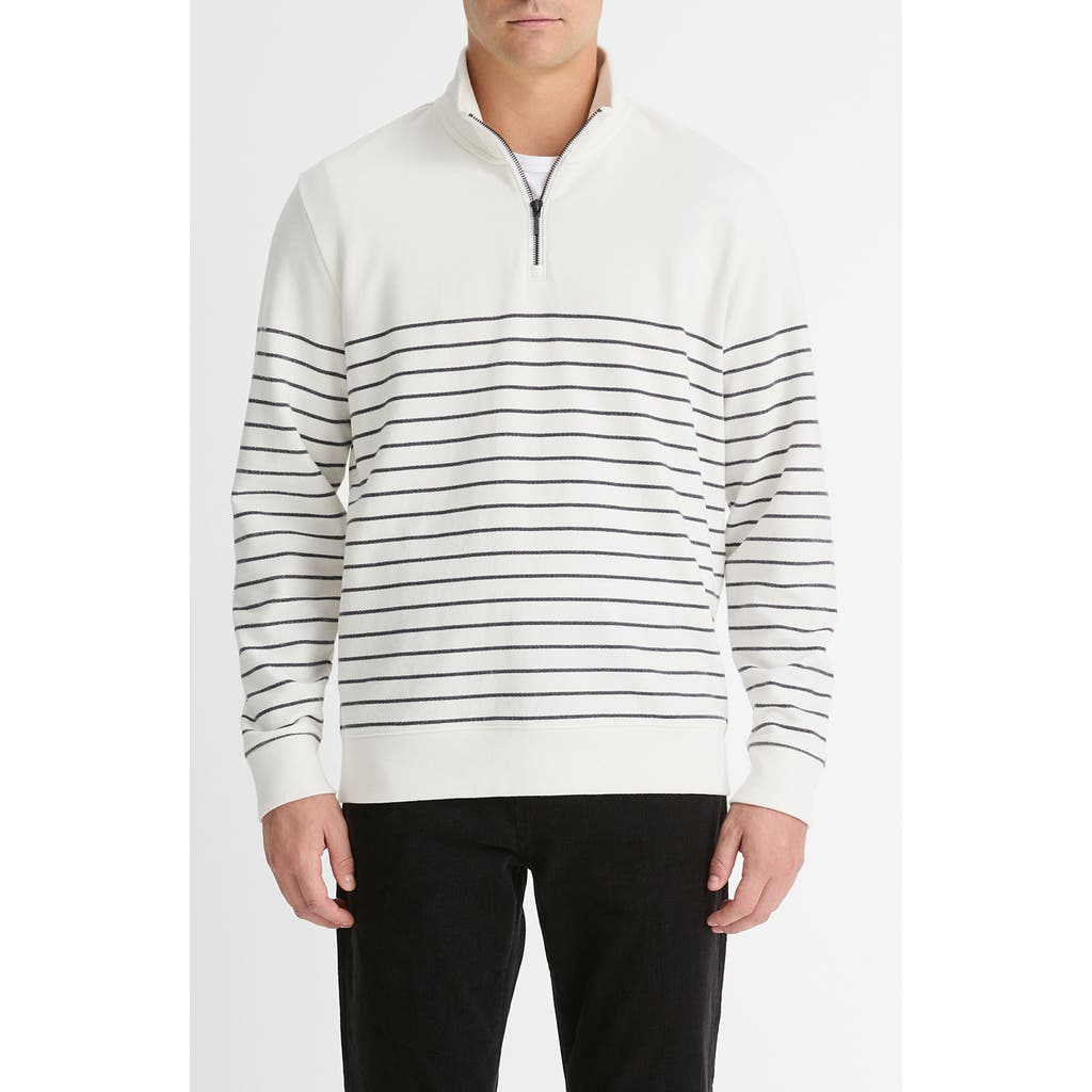 Vince Stripe Sueded Quarter-zip Top In Neutral